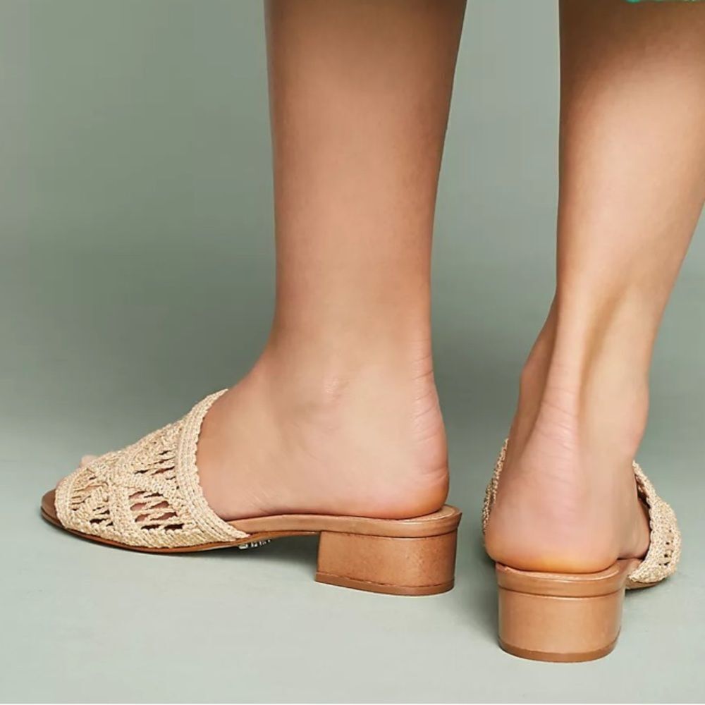 Schutz Nahara Cru Woven Slides Sandals Beige Woven Crochet Anthropologie Sz 10 - Picture 4 of 12